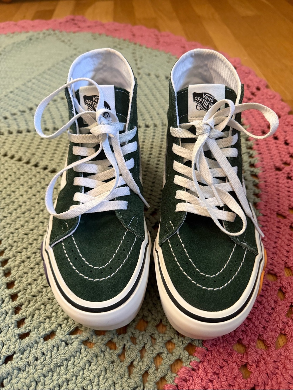 Vans High-Top Sneakers in Dark Green and White